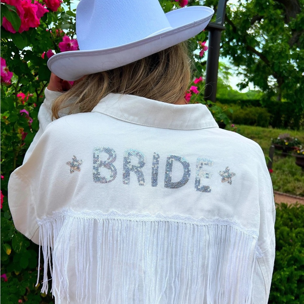 Bride White Fringe denim jacket
